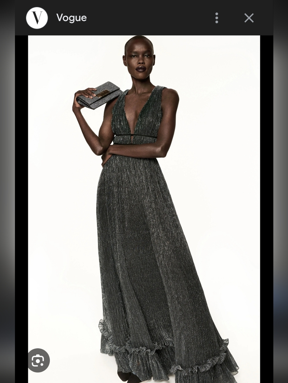 Zac Posen Metallic Charcoal Plunging V Ruffle Hem Evening Gown 0